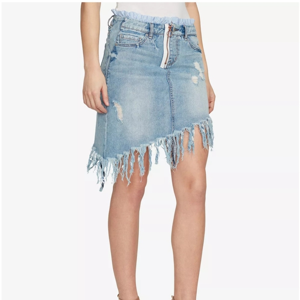 William Rast Asymmetrical Fringe Hem Jean Skirt